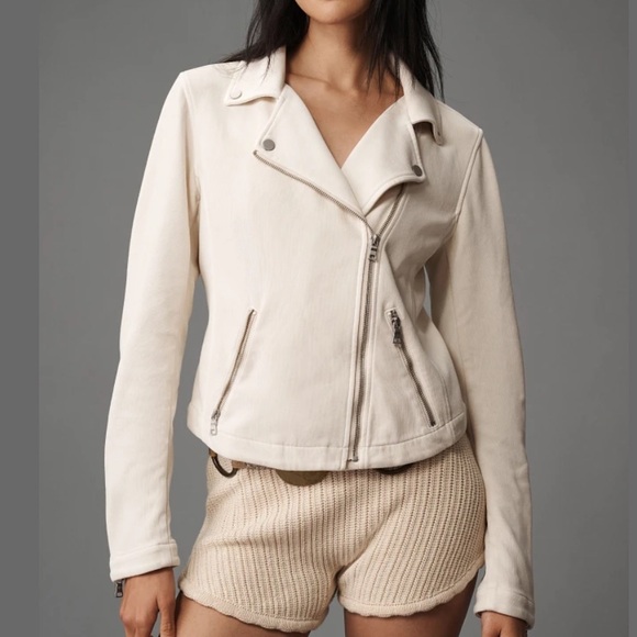 Anthropologie Jackets & Blazers - Anthropologie The Saige Knit Small Ivory Moto Jacket